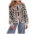 thumbnail image 1 of larppty Womens Y2k Bow Tie Front Cardigan Sweaters Oversized Fall Open Front Leopard Print Cardigans Cute Loose Knit Coats (Black, L), 1 of 5