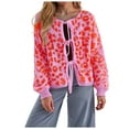 thumbnail image 1 of larppty Womens Y2k Bow Tie Front Cardigan Sweaters Oversized Fall Open Front Leopard Print Cardigans Cute Loose Knit Coats (Pink, XL), 1 of 8