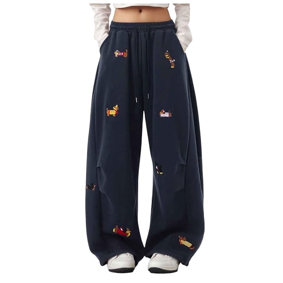 larppty Y2k Unisex Vintage Kawaii Puppy Embroidery Cutecore Baggy Sweatpants Hiphop Preppy Loose Casual Wide Leg Pants(Red, XL)