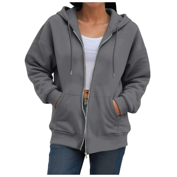 larppty Zip Up Hoodies for Women Sweatshirts Fall Fashion Outfits 2025 Y2k Fleece Teen Girls Winter Clothes (Dark Gray, L)