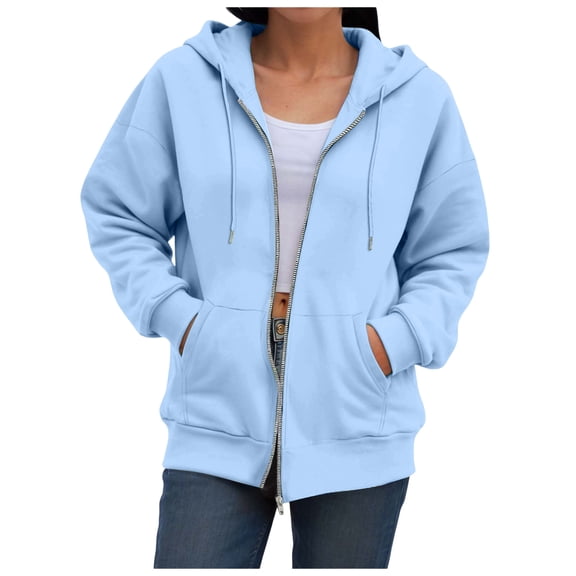 larppty Zip Up Hoodies for Women Sweatshirts Fall Fashion Outfits 2025 Y2k Fleece Teen Girls Winter Clothes (Light Blue, XXL)