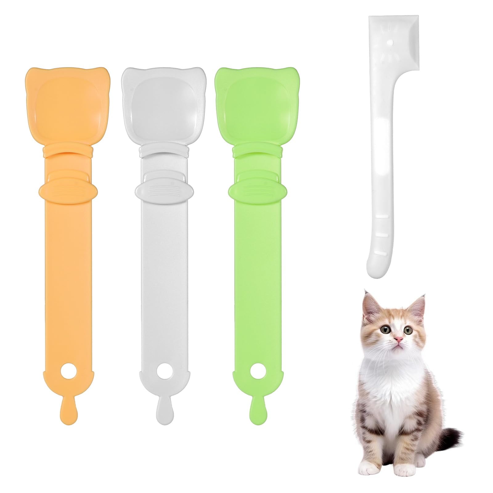 lasuroa 3pcs Cat Strip Feeders with 1pc Can Spoon, Cute Cat Strip
