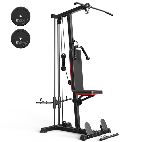 Evitormill 3 in 1 Home Gym Station, Lat Pulldown Seated Row Ab Crunch Cable Machine for Full Body Workout