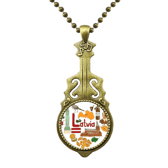 latvia love heart landscap national flag necklace antique guitar jewelry music pendant