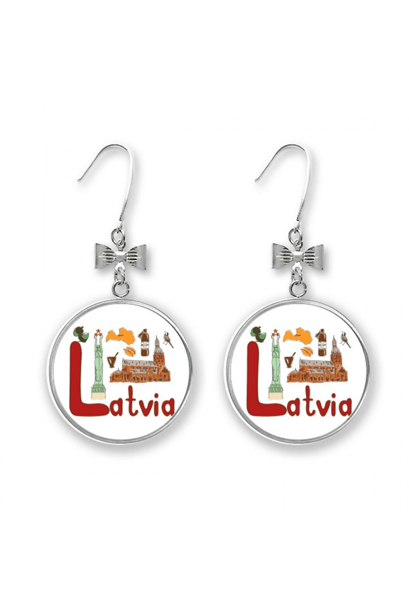 latvia national symbol landmark pattern bow earrings drop stud pierced hook