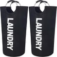 thumbnail image 1 of Behome 90L Laundry Basket, Laundry Bag with Padded Handles, Waterproof Collapsible Laundry Basket for Bathroom, Bedroom & Laundry Room, 2 Pack, Black, 1 of 6
