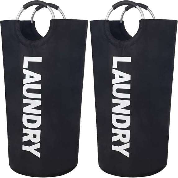 Behome 90L Laundry Basket, Laundry Bag with Padded Handles, Waterproof Collapsible Laundry Basket for Bathroom, Bedroom & Laundry Room, 2 Pack, Black