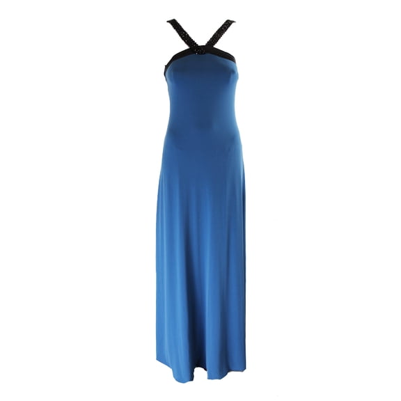 laundry by shelli segal blue beaded-strap halter gown 0
