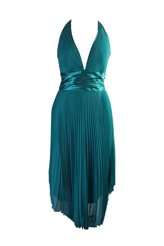 laundry by shelli segal teal sleeveless pleated low back halter dress 10