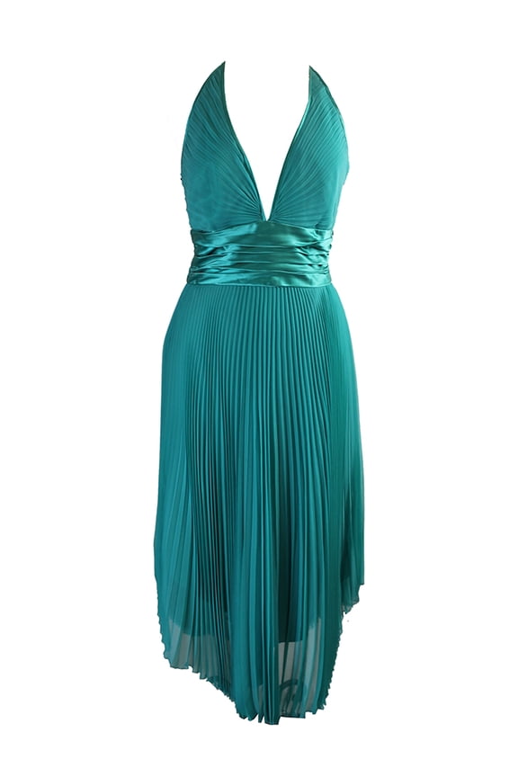 laundry by shelli segal turquoise sleeveless pleated low back halter dres