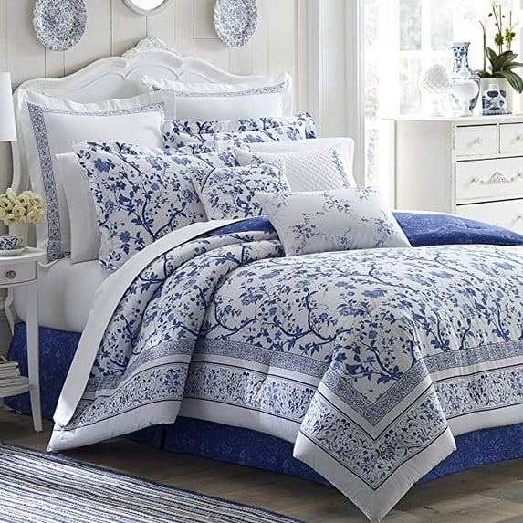 Laura Ashley Home - Charlotte Collection - Luxury Ultra Soft Comforter, All Season Premium Bedding Set, Stylish Delicate Design for Home Dcor, King, China Blue King China Blue