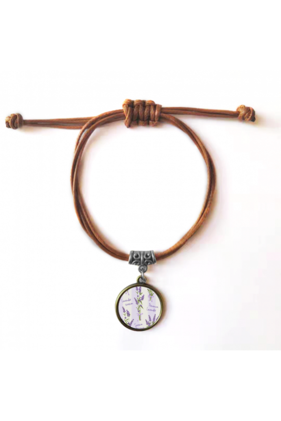 lavender drawing art bracelet leather hide wristband brown jewelry