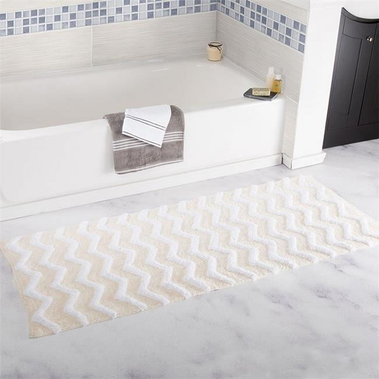 Lavish Home 67-0026-B 24 x 60 in. 100 Percent Cotton Chevron Bathroom Mat - Bone