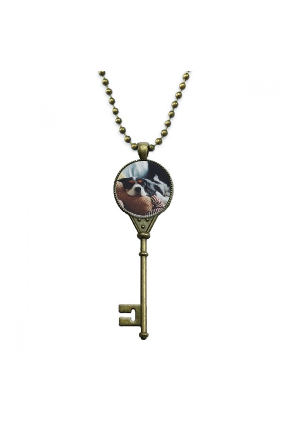 lazy dog animal sentimental picture key necklace pendant tray embellished chain