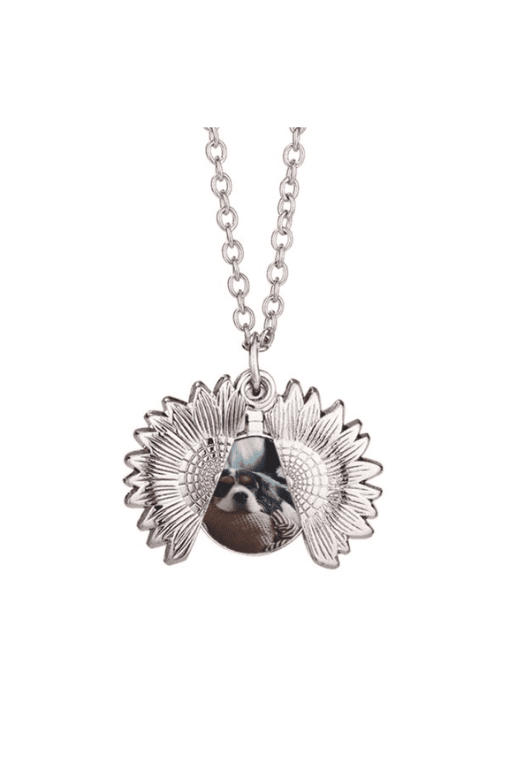 lazy dog animal sentimental picture sunflower necklace pendant locket jewelry