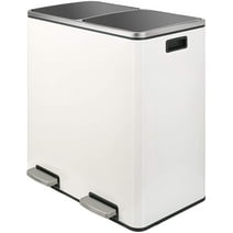lazyBuddy Dual Garbage Can, Stainless Steel Step Pedal, Double Compartment Garbage Bin, 16 Gallon