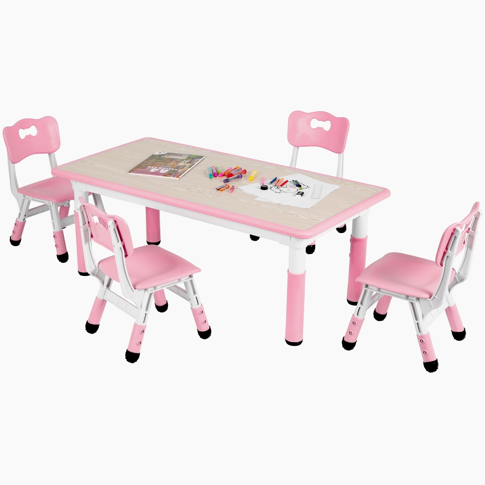 LAZY BUDDY Kids Table and 4 Chairs Set, Height Adjustable Toddler Table and Chairs Set, Graffiti Desktop, Max 300lbs, Children Multi-Activity Desk for Ages 2-8