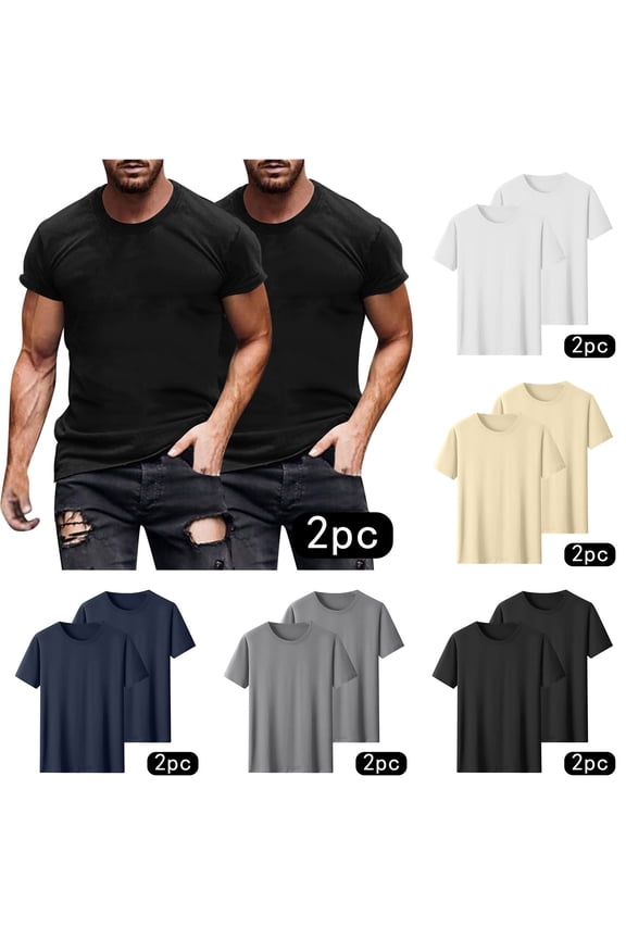 2 Pack Mens T-Shirts Short Sleeve Crew Neck Cotton Tees Solid Casual Summer Undershirts Muscle Shirts Workout Tops Navy M