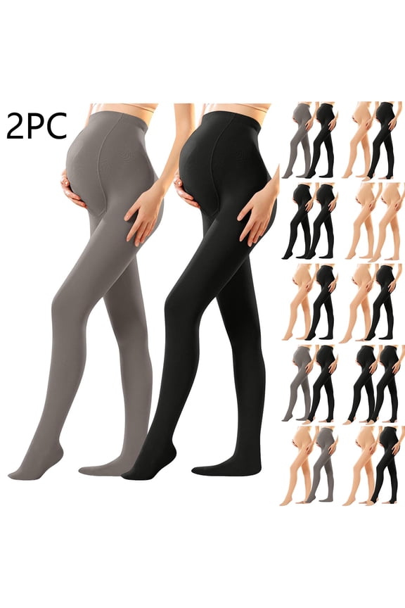 2 Pack Women's Maternity Pantyhose Pregnancy Fleece Lined Thermal Tights Over The Belly Stretchy High Waisted Leggings, Black, Free Size