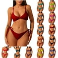thumbnail image 1 of lcziwo 2 Piece Bikini Sets for Women Tummy Control Swimsuits Summer Cheeky Tie Side Thong and Spaghetti Straps Backless Swim Bras Vacation Outfits Blue L Lightning Sale, 1 of 4