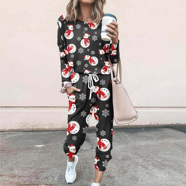 lcziwo 2 Piece Lounge Sets for Women 2023 Christmas Theme Print Two Piece Outfits Jogger Set Plus Size Long Sleeve Sweatshirt and Long Pants with