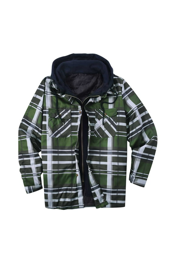 2024 Flannel Jackets for Men Big and Tall,Men's Fashion Sherpa Quilted Lined Button Down Plaid Shirt Jackets Winter Warm Long Sleeve Hooded Coats Outerwear