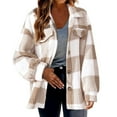 thumbnail image 1 of lcziwo 2024 Fleece Jacket Women Plaid Flannel Shacket Jackets,Plaid Shacket Jacket Women Casual Wool Blend Button Down Shirts Boyfriend Coats, 1 of 4