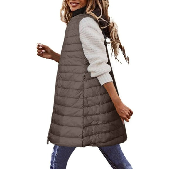 lcziwo 2024 Full-Zip Hooded Long Puffer Vest for Women Quilted Coats Jackets,Women's Hooded Long Down Vest Clearance Sale