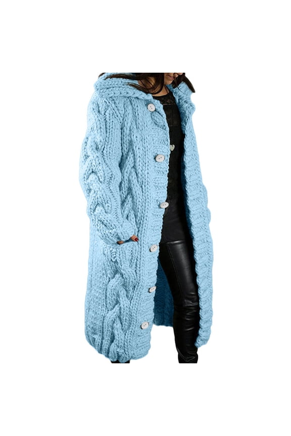 2024 Oversize Sweaters for Women Cable Knit Long Cardigan Open Front Winter Coat Plus Size Hooded Jacket with Pocket