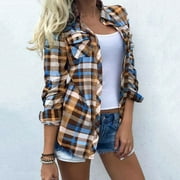 LCZIWO 2024 Plaid Shirt Jackets for Women,Women's Flannel Plaid Shacket Long Sleeve Button Down Chest Pocketed Shirts Jacket Coats