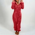 thumbnail image 1 of lcziwo 2024 Sherpa Jumpsuit Women Fuzzy Pajamas Womens Plush Hooded Jumpsuit Plus Size Long Sleeve Cute Cat One Piece Rompers Winter Warm, 1 of 5