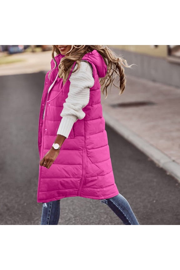 2024 Women's Hooded Long Down Vest Full-Zip Sleeveless Puffer Vest Fashionable Coats Jacket,Women Long Puffer Vest