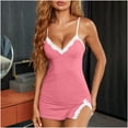 thumbnail image 1 of lcziwo 2024 Womens Comfy Cotton Pajama, Lace Trim Full Slip, V-Neck Split Under Dresses,Chemise Nightgown Sleepwear, 1 of 8