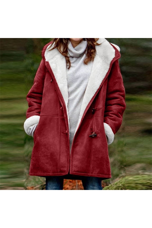 2024 Womens Winter Jackets Clearance Sale,Winter Warm Sherpa Lined Coats Jackets for Women Plus Size Hooded Parka Faux Suede Long Pea Coat Outerwear