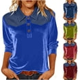 thumbnail image 1 of lcziwo 3/4 Sleeve Shirt for Women Denim Patchwork Velvet Solid Color Pullover Lapel Collar Loose Tucked Tshirt Summer Spring tops Mint Green L, 1 of 8