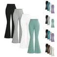 thumbnail image 1 of lcziwo 4 Pack Girls Bell Bottoms Yoga Pants Solid Color Ribbed Knit Flare Leggings Casual High Waisted Bootcut Athletic Trousers, Blue, 120, 1 of 5
