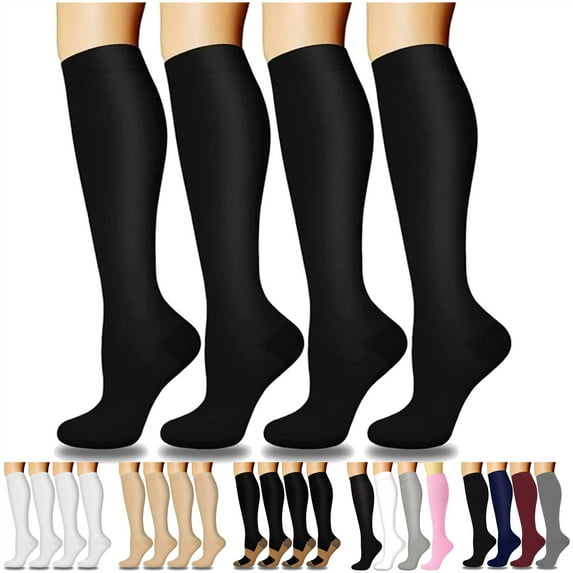 lcziwo 4 Pairs Compression Socks for Women Outdoor Cycling Athletic Hiking Running Warm Long Stockings, Navy, L/XL