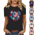 thumbnail image 1 of lcziwo 4Th Of July T-Shirt for Women Cotton Comfy Patriotic Anniversary Blouse Lightweight Graphic Short Sleeve Crew Neck Tee Top Black XXL, 1 of 9