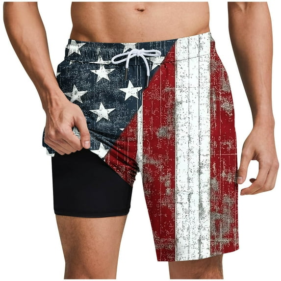 lcziwo 4th of July Men Swim Trunks Quick Dry Patriotic Print Shorts with Compression Liner Drawstring Elastic Waist Swimsuits Vacation Beach Soft Shorts with Zipper Pockets 2025 Shorts Army Green,S