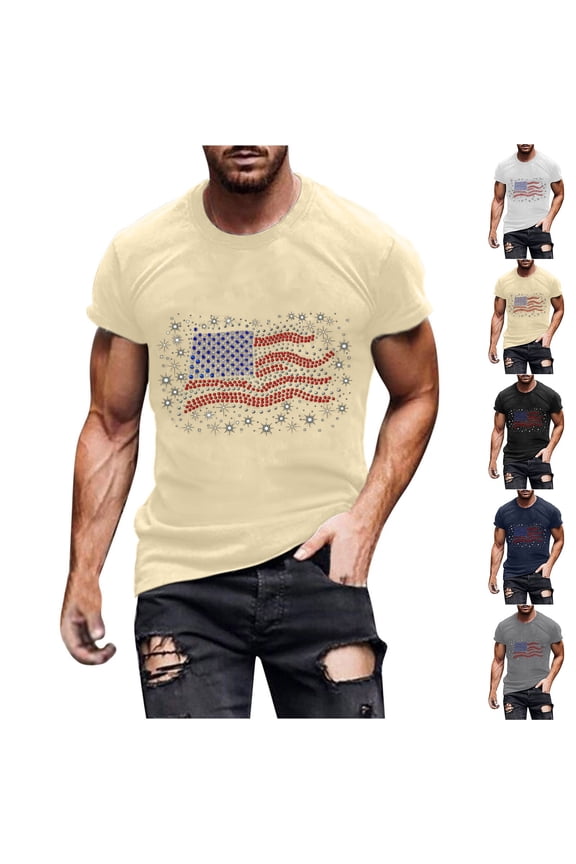 4th of July Shirts for Men American Flag Patriotic T-Shirt Independence Day Graphic Tee Tops Summer Going Out Outfits White XXL, Ofertas Relampago de Hoy