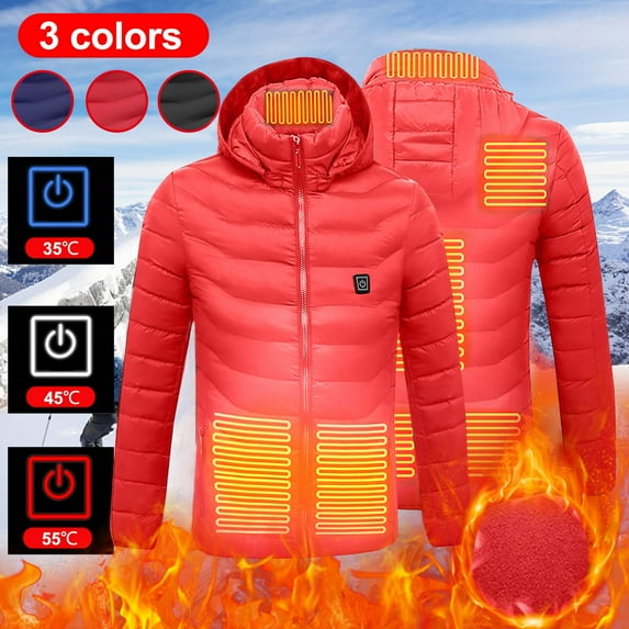 lcziwo 90% off Clearance Sale Heated Jackets for Men with 8 Heating Zones Winter Outdoor Electric Heated Hooded Coat with Pocket Zip Up Long Sleeve Keep Warm Outerwear,Red,XL