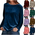 thumbnail image 1 of lcziwo 90% off Clearance Sale Womens Long Sleeve Velvet Tops Plus Size Round Neck Underwear Tee Shirts Casual Basic Solid Color Blouses,Green,XXL, 1 of 7