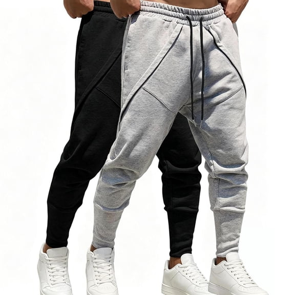 lcziwo Athletic Pants for Men Cotton Comfy Camping Drawstring Pants with Pockets Breathable Work Fall Winter Golf Sweatpants Black M