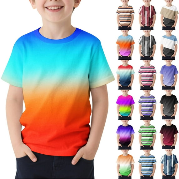 lcziwo Baby Boys and Girls Fashion Striped Print Shirts Cotton Comfy Short Sleeves Crewneck T-Shirts Kids Going Out Tops Blue Camisas Para Hombres