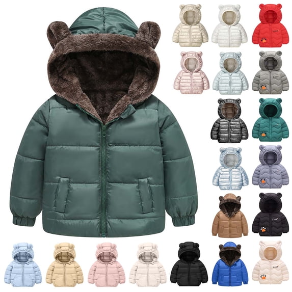 lcziwo Baby Cute Bear Hooded Puffer Jacket Unisex Newborn Winter Coat Infant Lightweight Snowsuit Warm Down Jackets, Black, 90