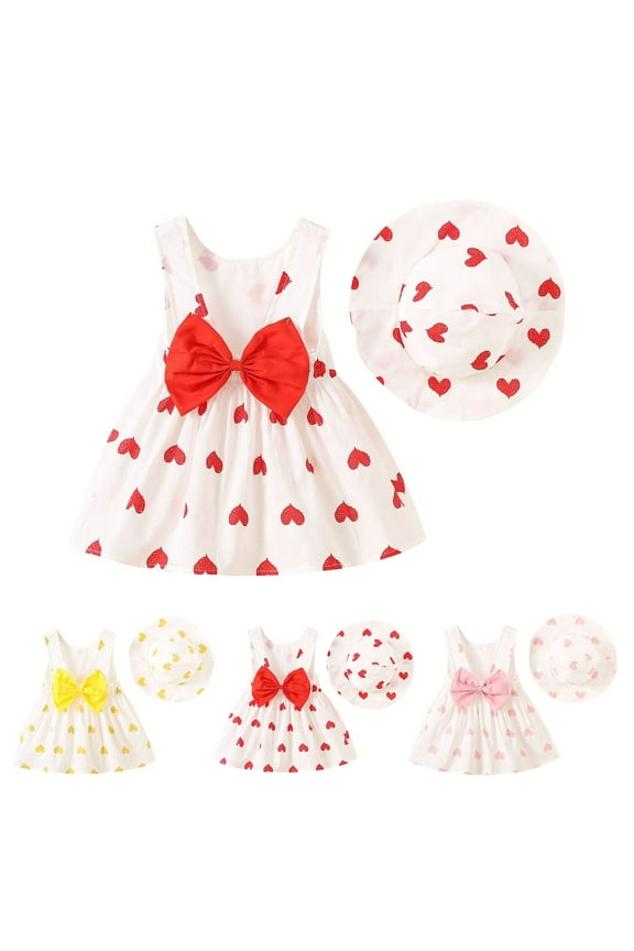 lcziwo Baby Girl Tutu Summer Dress Sleeveless Bow Princess Dresses Cotton Casual Sundress with Hat 2 Piece Outfit Set Yellow 2 Years