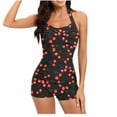thumbnail image 1 of lcziwo Back to School Prime Sales Womens One Piece Tummy Control Swimwear 2025 Fashion Hawaiian Print Boyleg Swimsuit Summer Halter Neck Ruched Bodysuits for Vacation Beach Black XXL, 1 of 4