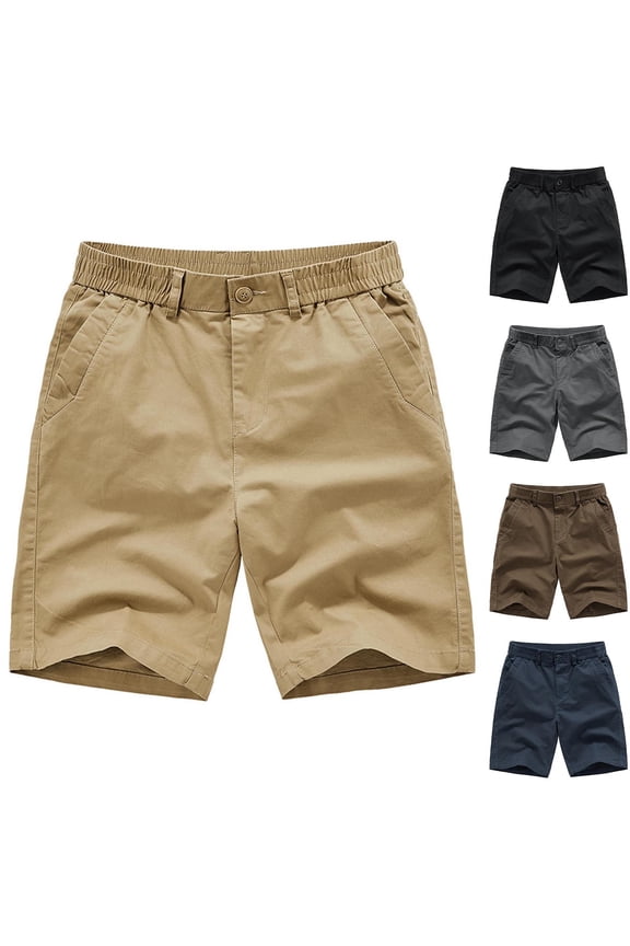 Beach Shorts for Men Big and Tall Cotton Summer Casual Chino Shorts Multiple Pockets Solid Color Hiking Camping Zipper Fly Work Shorts Khaki XXXXL