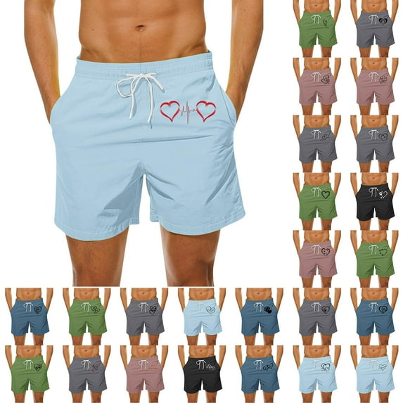 lcziwo Beach Shorts for Men Valentine's Day Big and Tall Short Pants Summer Fashion Dog Paw Heart Print Swim Trunks Casual Drawstring Sports Shorts with Pockets Clearance Sale Light Blue XXXXL