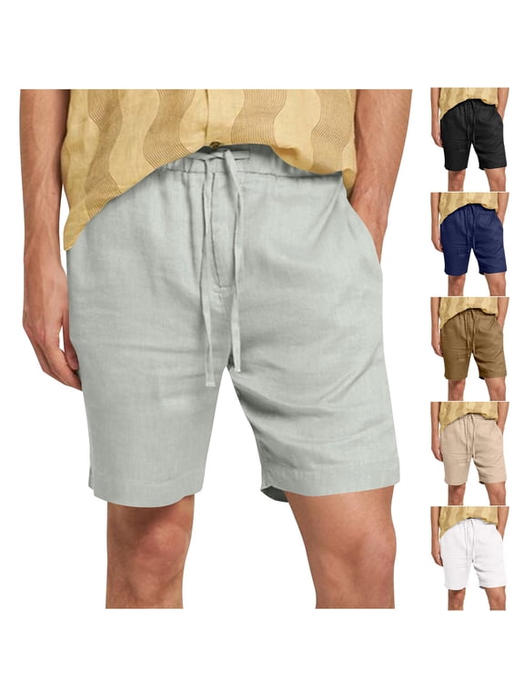 Beach Shorts for Men Summer Casual Trunks with Pockets Hiking Camping Outdoor Solid Color Drawstring Work Shorts White M